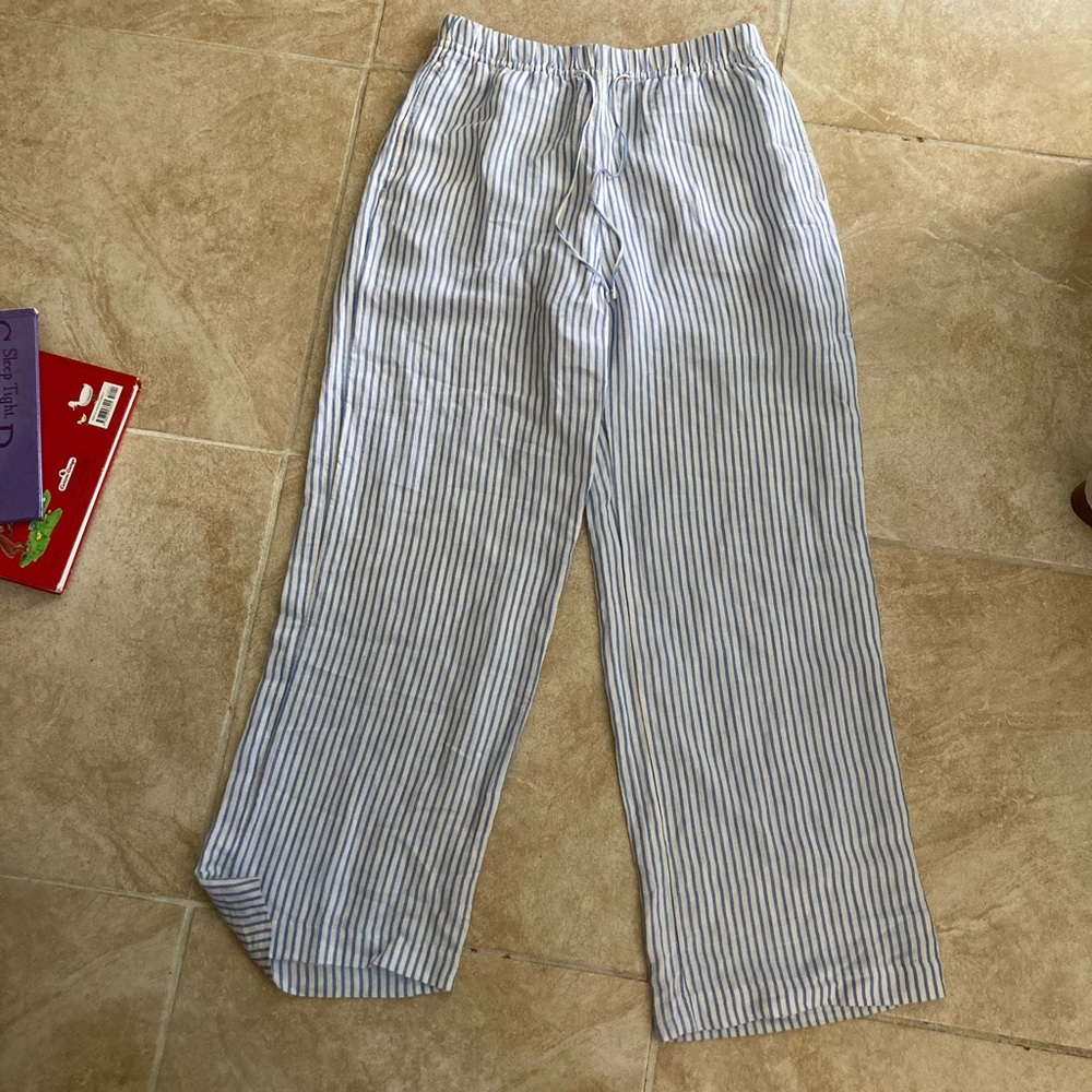 H&M Blue and White Striped linen Pants- size S